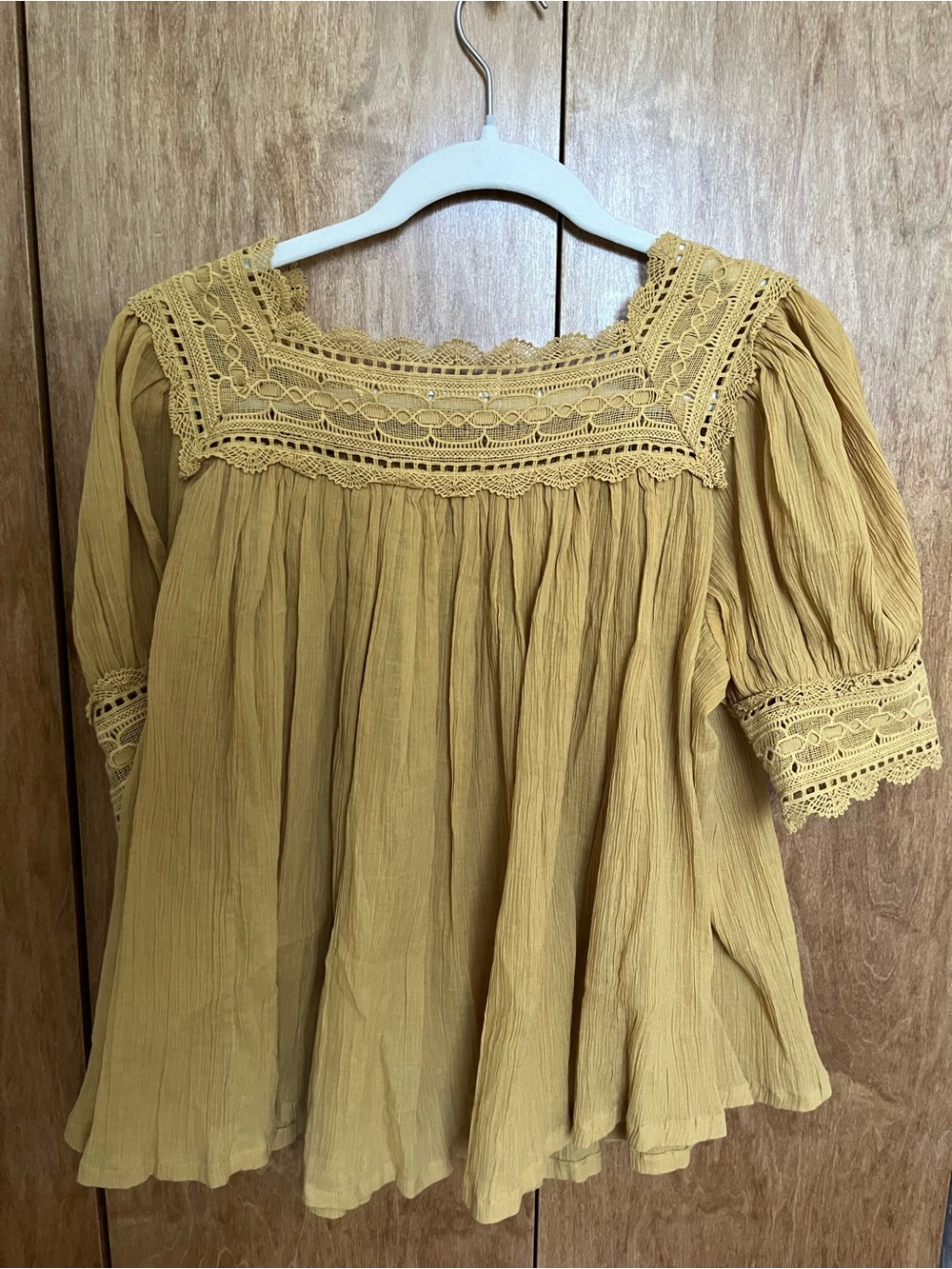 Doen Mustard Crochet-Trim Peasant Blouse - Picture 4 of 4